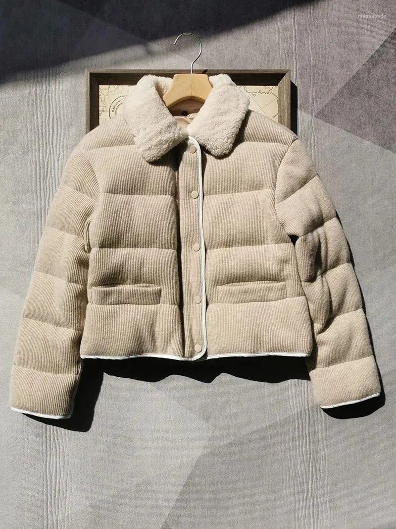 Trench feminina casacos de ovelha de lã de lã zíper feminino de pato branco