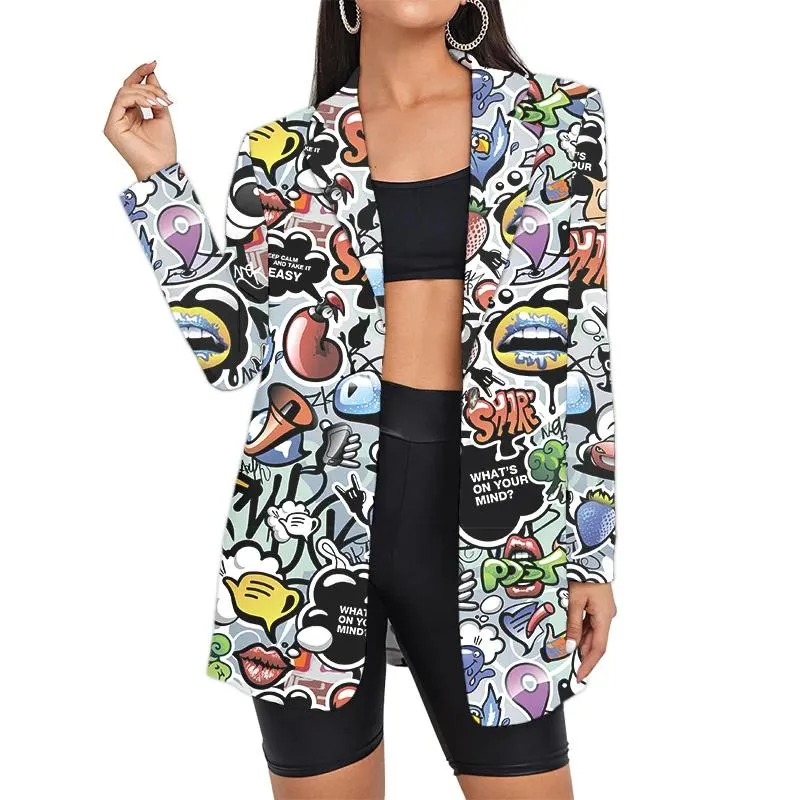 Vestes 3d graffiti imprimé blazers costume de hip hop féminin veste surdimensionnée longue femme costumes décontractés streetwear oversize