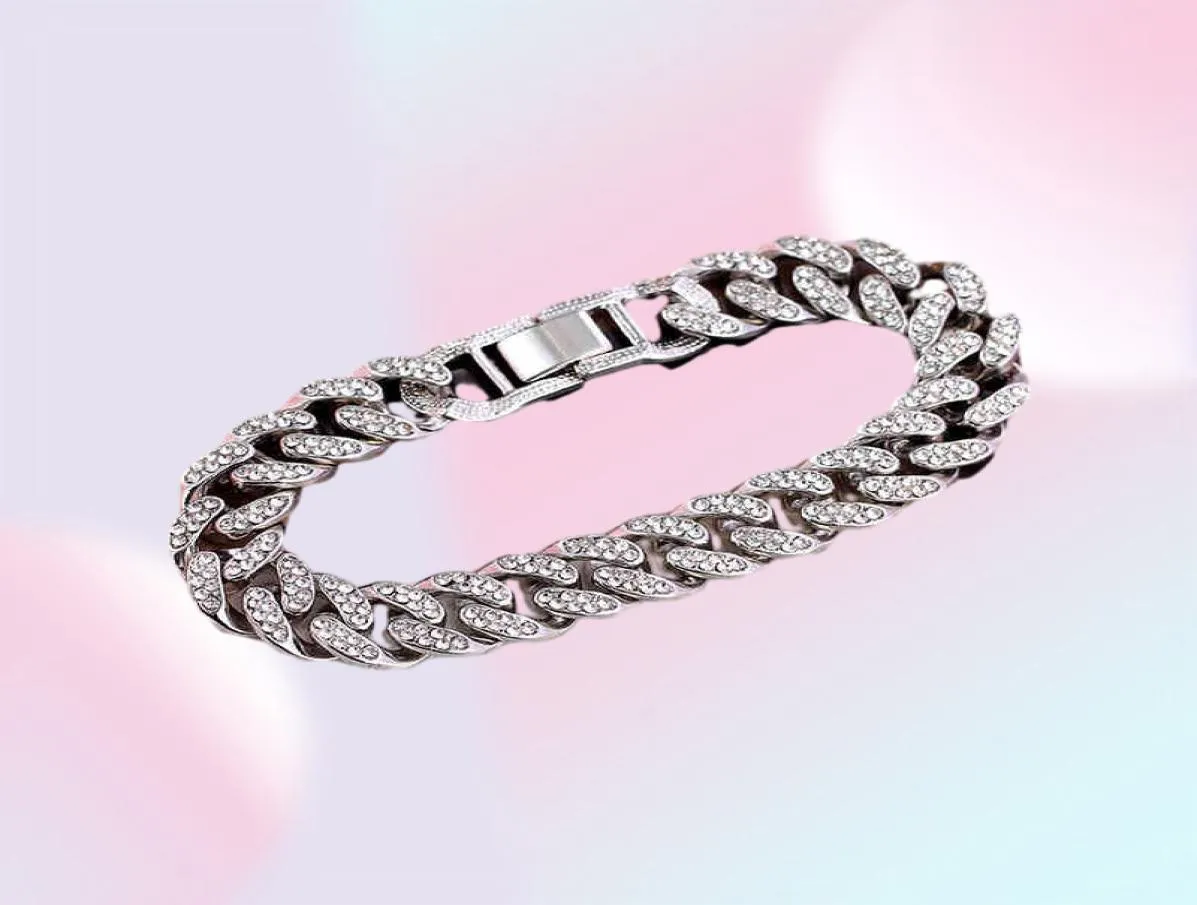 Ny mode lyx 12mm isad kubansk länkkedja armband för kvinnor män guld silver färg bling rhinestone armband juvelryebxqc6802753