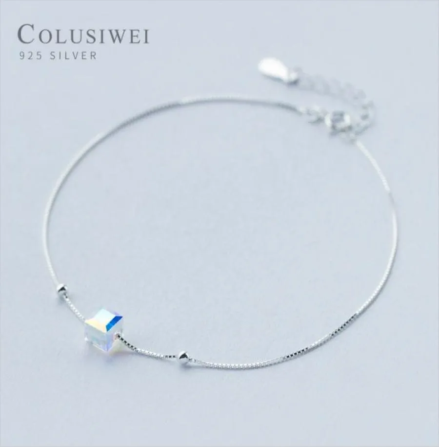 Colusiwei Fußkettchen aus echtem 925er-Sterlingkristall-Würfel-Silber für Damen, Charm-Armband für Bein, Knöchel und Fuß, Accessoires, Fashion8454504