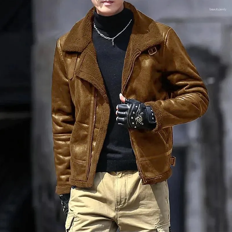 Мужские куртки классическая куртка Pu -Lether Мужчина зимняя теплая подкладка для сгусти