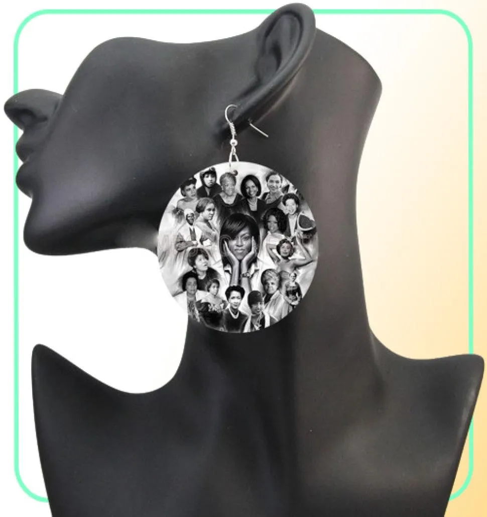 Somesoor alias Black History Leaders Målade afrikanska trä droppörhängen Obama Mandela Michelle Design Pendant Ear Dangle Jewelry7058367