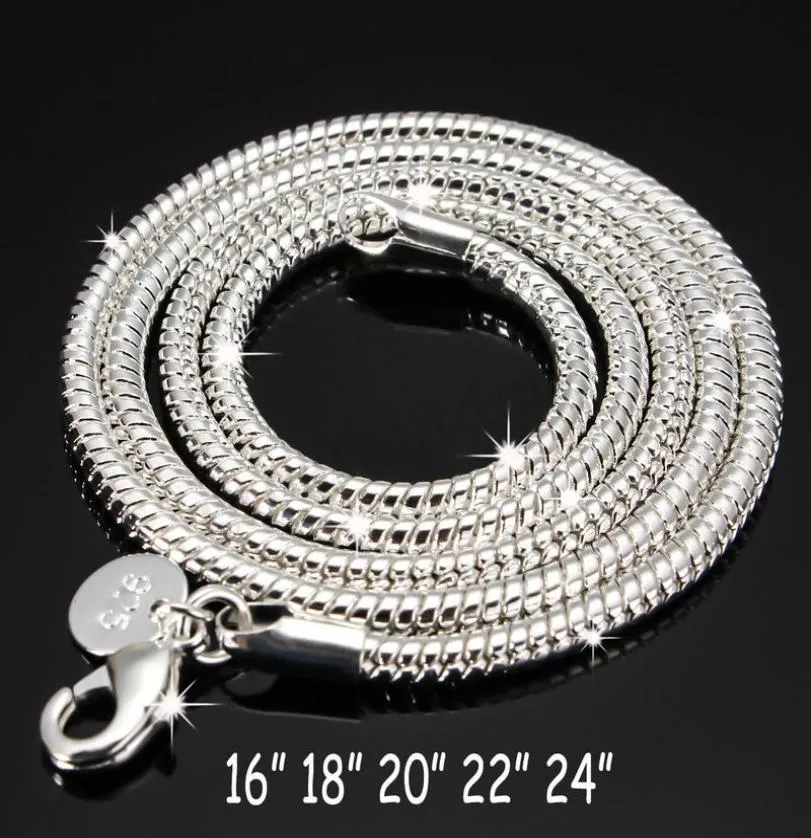 Collana d'argento da 3 mm 925 a catena sterling 16/18/22/22/22/22/ 24 pollici di collana a aragosta argento in argento catene per donne gioielli 4883622