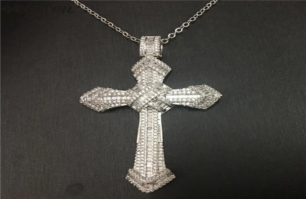 Vecalon Fashion Hiphop Big Cross Pendant 925 Sterling Silver Diamond Party Wedding Pendants With Necklace For Women Men Jewelry5896992