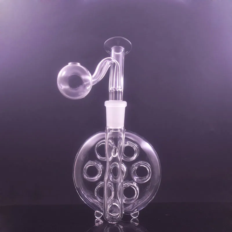 Bruciatore a olio in vetro Perc svizzero a nido d'ape all'ingrosso Bong Narghilè 14mm Riciclatore Dab Rig Bong Tubo per acqua da fumo portatile con tubo per bruciatore a olio in vetro piegato