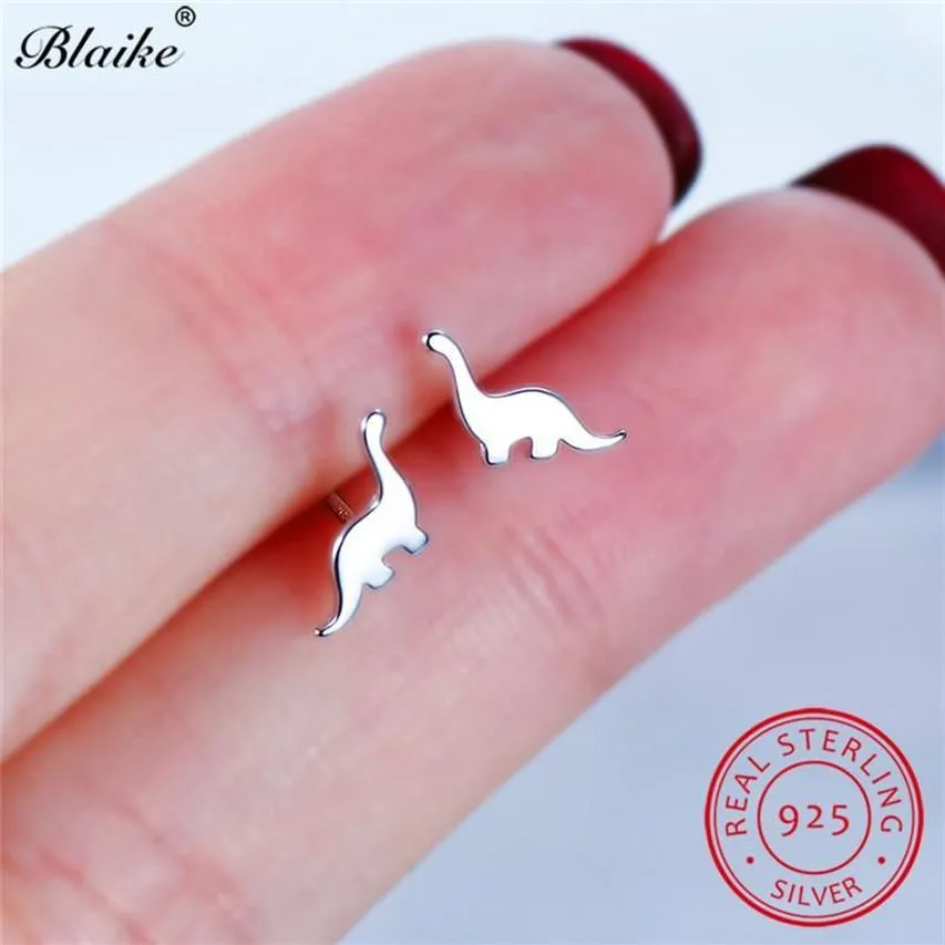 Girls Cute Animal Dinosaur Stup Orecchini per donne uomini minimalisti piccoli piercing quotidiani S925 Silver Wedding Fine Jewelry299T