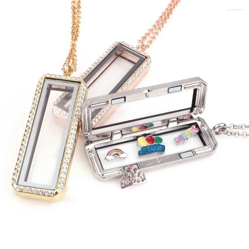 Pendant Necklaces 1Pc Vertical Rectangle Glass Memory Locket Women Diy Men Floating Picture Living Medaillon Collares Jewelry