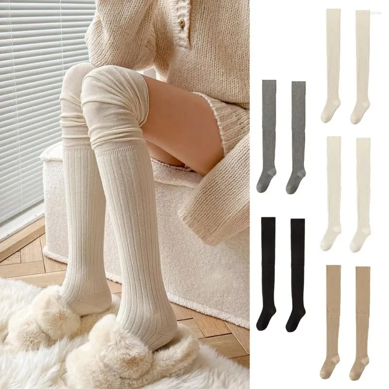 Chaussettes thermiques pour femmes, bas d'épissure à Tube haut, chaussettes aux genoux, Style Preppy coréen, chaussettes décontractées, automne hiver