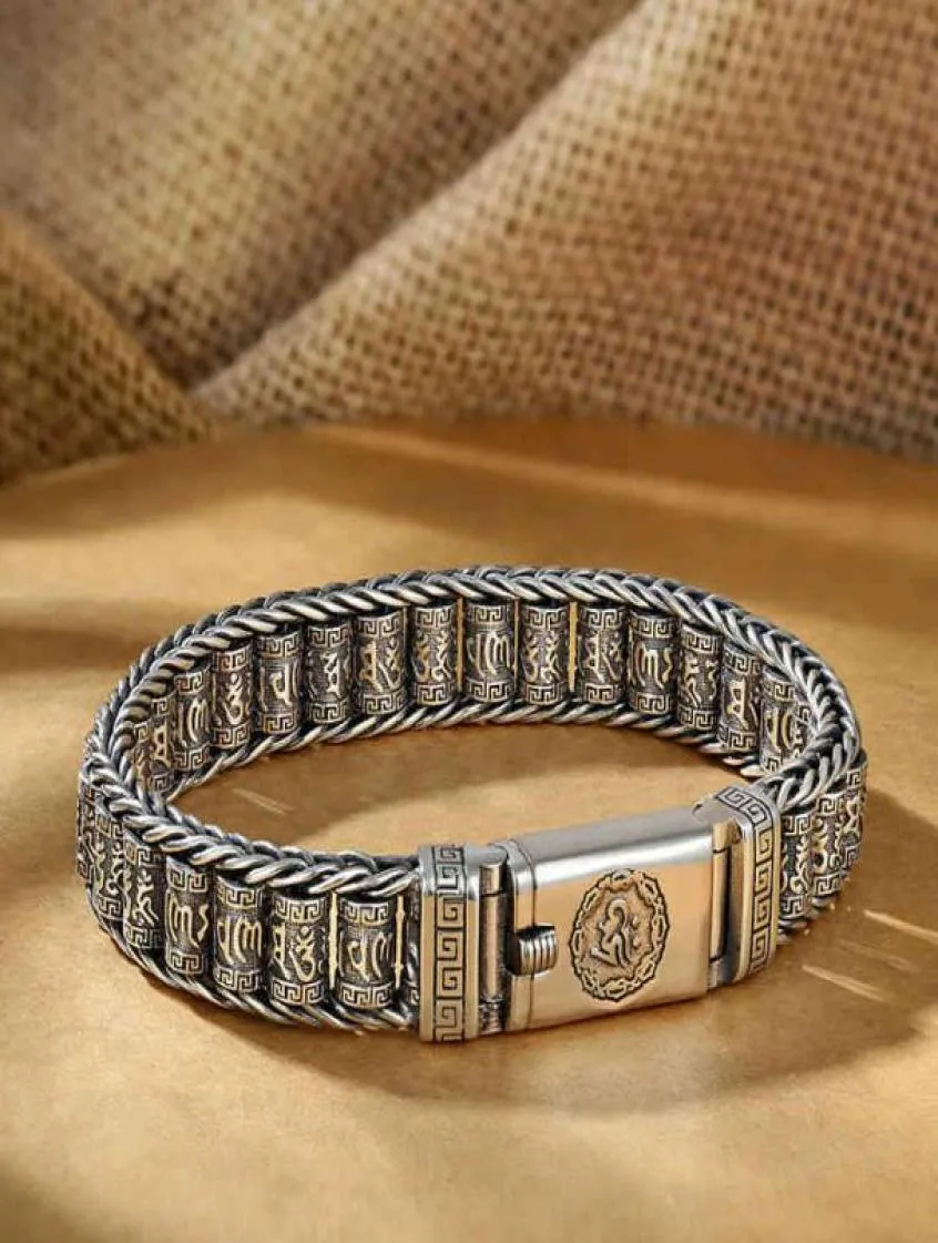 Handgefertigtes kreatives Passepartout-Gebetsmühlen-Armband für Herren, Sterlingsilber, weiblich, Transferperlen, SixCharacter Mantra Retro9697262