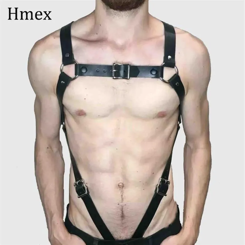 Punk Leather Bra Harness Men Sexy Erotico Belt Body Bondage Harajuku Gothic Suspenders Male Lingerie Shoulder Straps201g