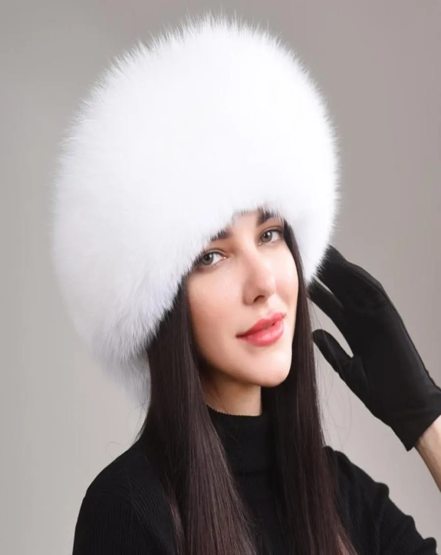 Chapéu feminino de pele de raposa real russo ushanka inverno quente aviador caçador bombardeiro protetores de orelha de esqui 9725697