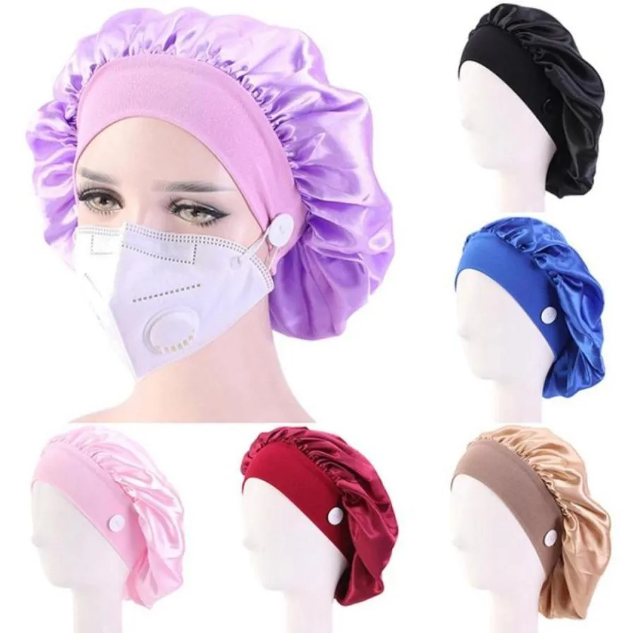 Kvinnor Silk Night Sleep Cap Hat Hair Treatment Hat Cover Satin Turban Wrap Band Elastic Long Hair Care Wide Band Bonnet5634446