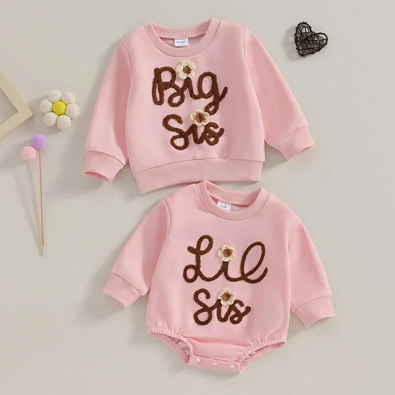 2023 11 02 Lioraitiin 0 4Y Baby Girls Clothes Letter Embrioidery Long Sleeve Cotton Sweatshirts Rompers Big And Lil Sis 231225