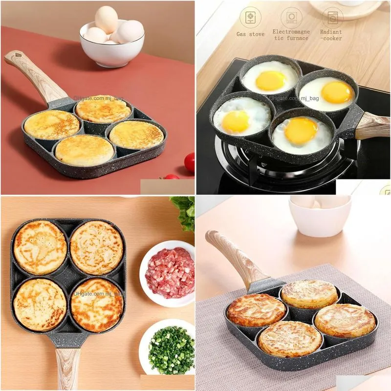 Pans Deep Fried Omelet Mold 4 Hole Non Stick Breakfast Practical Burger Eggs Ham Restaurant Pan Cooking Easy Egg Artifact 210319 Drop Dhj5Z