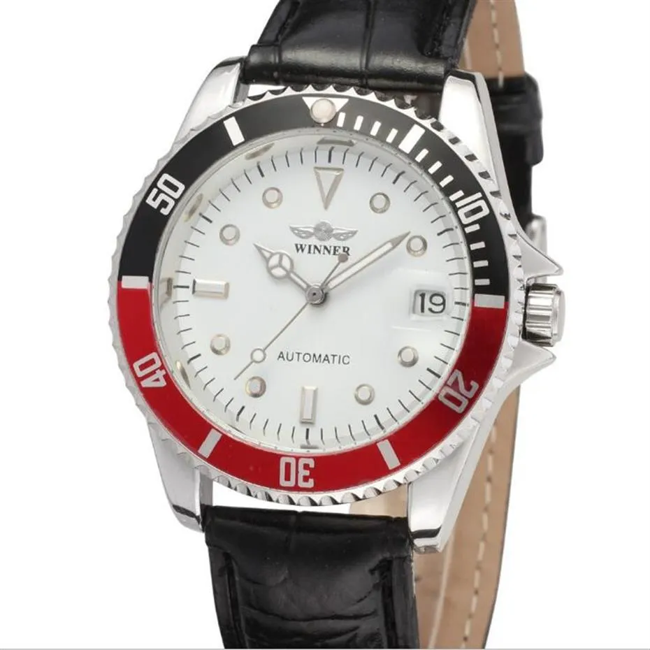 Top verkopen WINNAAR mode herenhorloges Heren automatisch horloge Mechanisch horloge voor heren Leren riem WN37-2302O