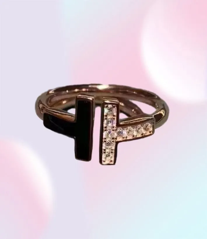 Luksusowy projektant mody NY Letter Double T Diamond Ring4941757