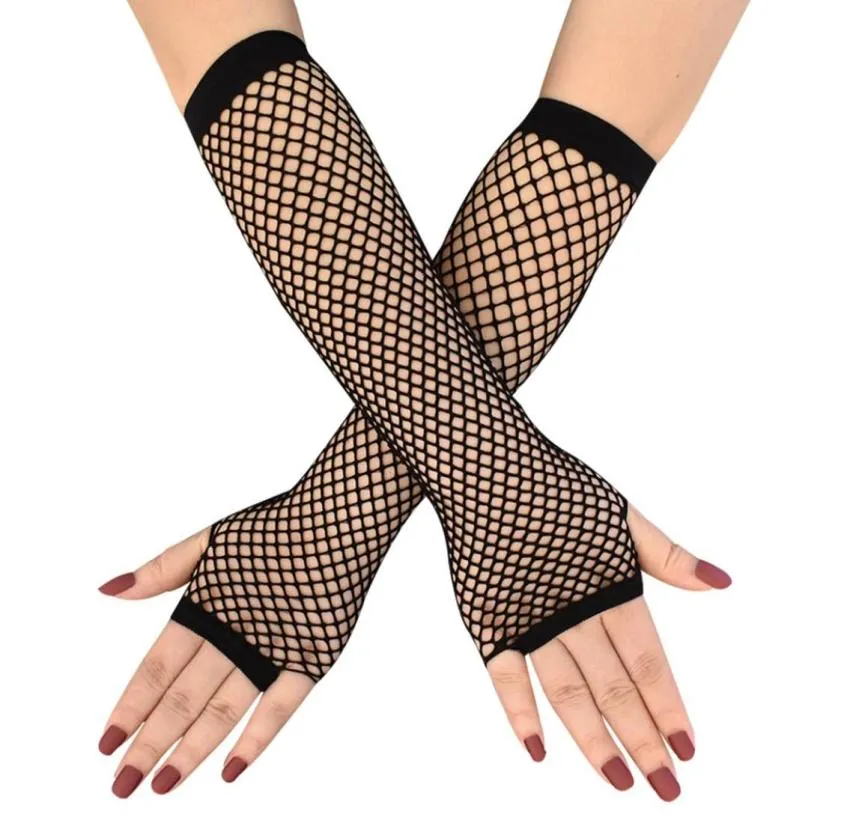 16Pair Stylish Middle Long Black Fishnet Fingerless Gloves Girls Dance Gothic Punk Party Prom Gloves4429807