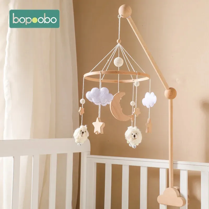 1Set bambino in legno 0-12 mesi campanello per letto carino pecora mobile sonagli appesi giocattolo appendiabiti culla letto mobile campana supporto in legno staffa per braccio 231225