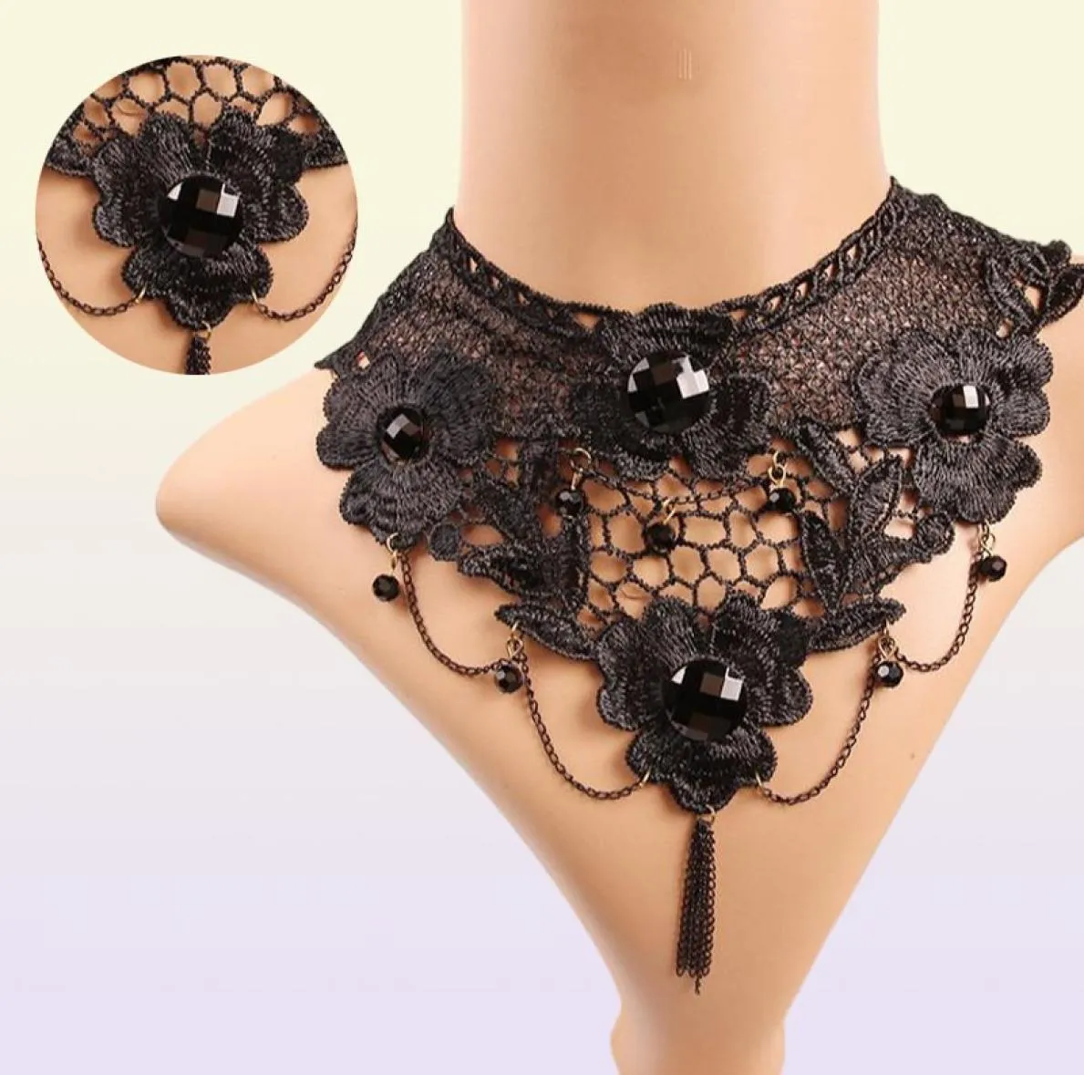 Colliers gothiques en dentelle noire à large fleur pour femmes, mode Punk gothique ras du cou, doux Vintage, 1179088