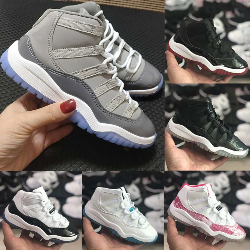 Bred 11S Kids Basketball Shoes Cool Grey Gym Black White Infant