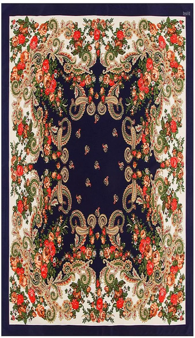 Halsdukar 100 100 cm lyxiga ryska blommiga silkescarf kvinnor etnisk sjal bandana kerchief blomma tryckt fyrkantig babushka hijab5817091