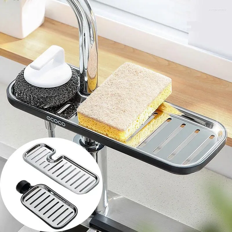 Kitchen Storage Faucet Rack Home Bathroom Stainless Steel Sink Drain Organizer Soap Sponge Holder Accessories