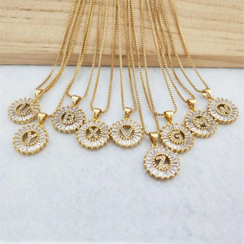 10 stks goud kleur ronde micro plave kristallen kubieke zirkonia 26 letters hangers charmes ketting sieraden voor vrouw NK348 J190712282UUU