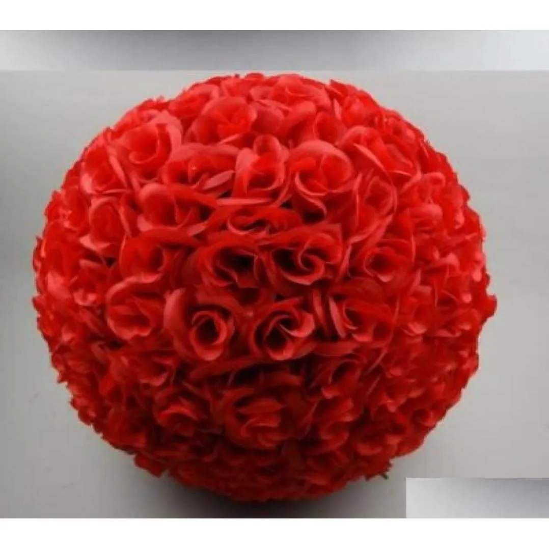 Couronnes de fleurs décoratives 30 cm 12quot Cryptage artificiel Rose Fleur de soie Embrasser Boules Boule suspendue Ornements de Noël Wedd Dhn2E