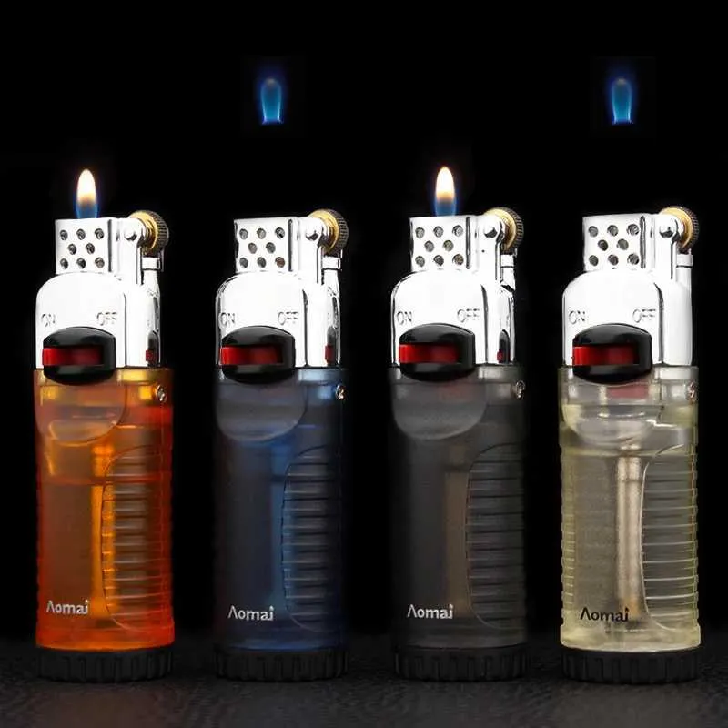 Nouveau créatif Transparent meule briquet Butane sans gaz gonflable allume-cigare ensemble allume-cigare cadeau pour hommes Gadget