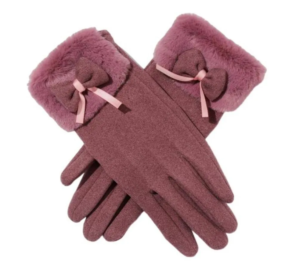 Ladies Plush Super Stretch Thickening Warm Touch Screen Cute Hair Mouth Outerwear Gloves For Female Five Fingers9289805