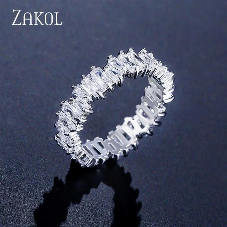 Band Rings ZAKOL Fashion Luxury Multicolor Charm Baguette Cubic Zirconia Wedding Rings for Women T Shape Stone Party Jewelry FSRP2261v