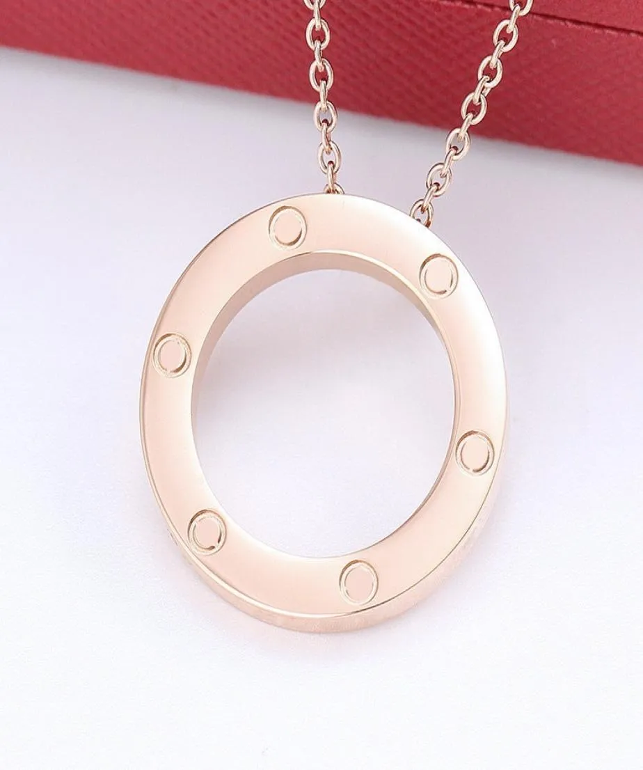 Luxury necklace gold necklace for women mens designer necklaces Woman Titanium Steel Circle Pendants Anniversary chain diamond Pendant gift Rose Silver3005677