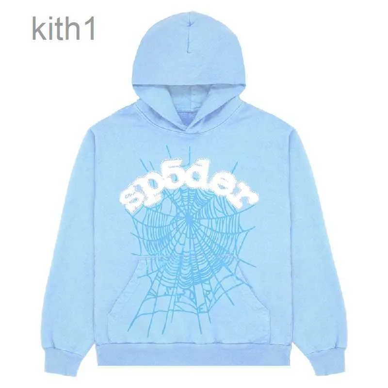 Мужские толстовок толстовок 2023 Новый небо синий Sp5der Men Men Women 1 Hip Hop Young Thug Spider World Wide 555555 Print Pullover Hoody Light 9J6P