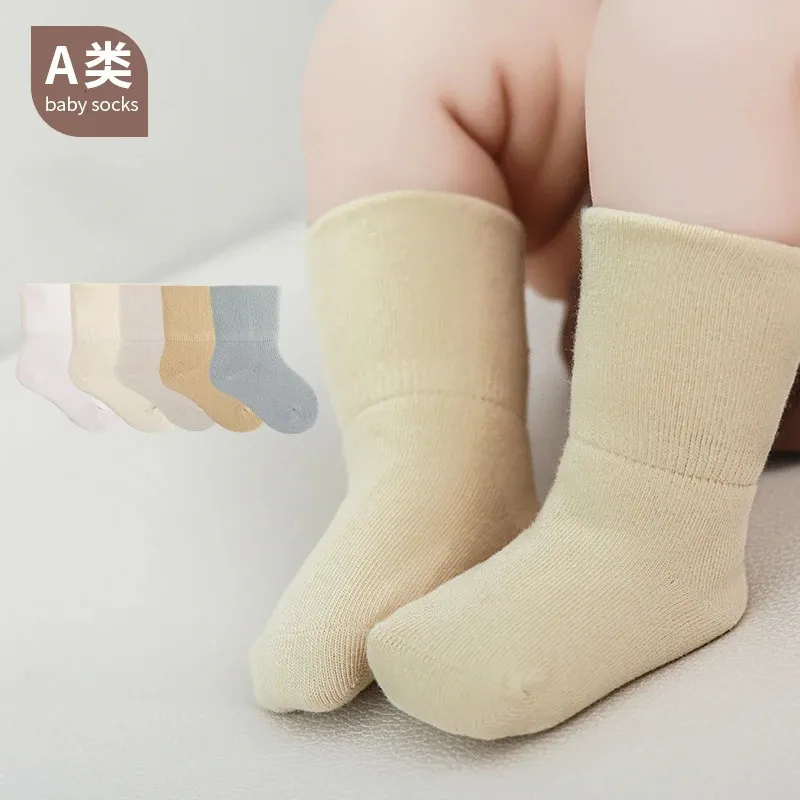 Bebek Düz Renk Sonbahar ve Kış Bebek Orta Geniş Ağız Pamuk Çorap Sınıf A 231225