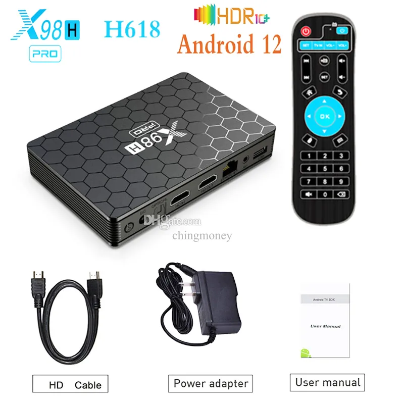 X98H Pro Android 12 Smart TV Box H618 2.4G 5G WiFi6 4GB 64B BT5.0 H.265 Récepteur HD Set Top Box 1000m Player multimédia