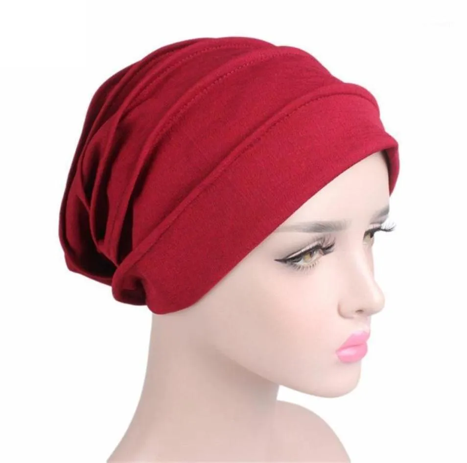 Women India Hat Muslim Ruffle Cancer Chemo Hat Beanie Scarf Turban Head Wrap Cap Casual Cotton Blend comfortable Soft material15433789