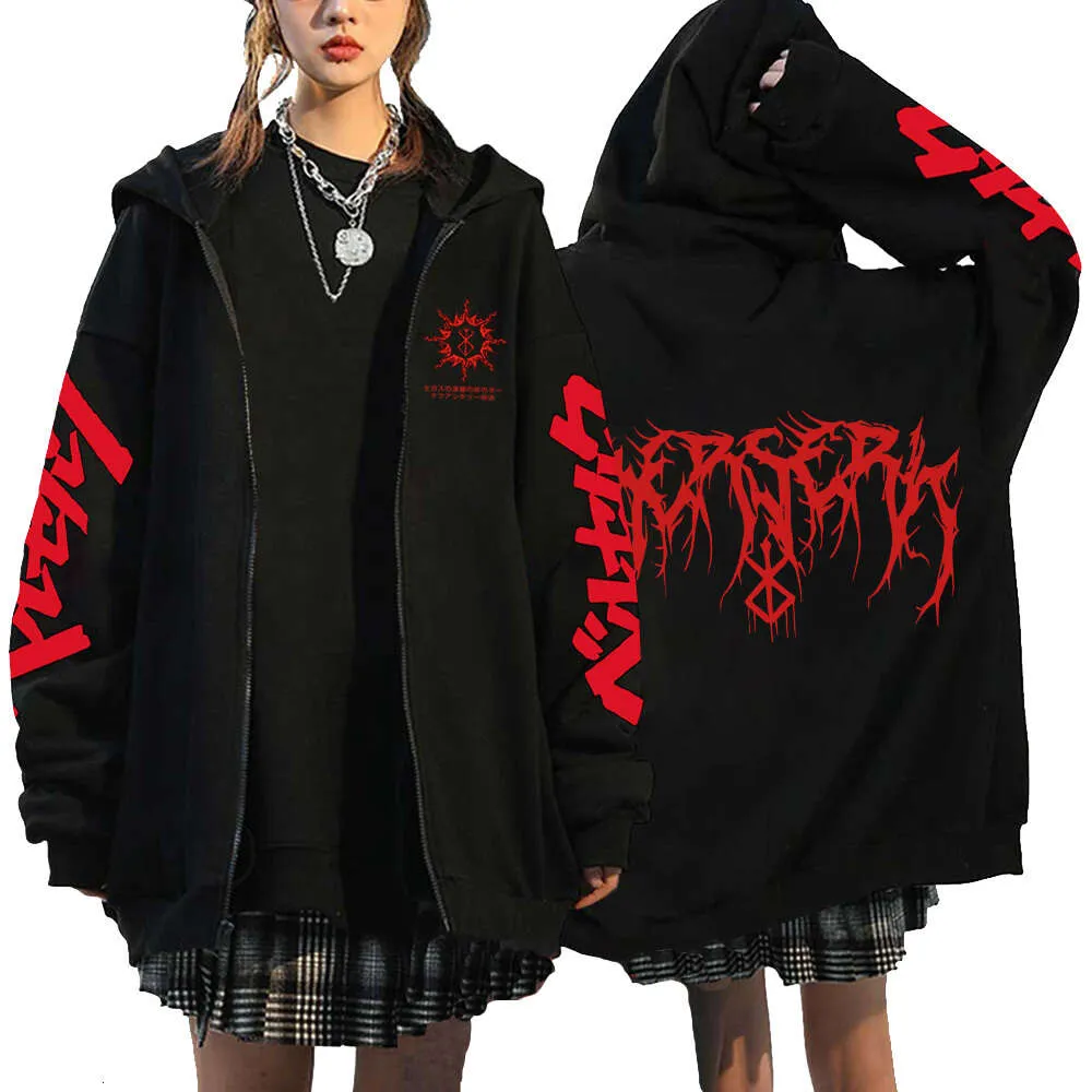 Berserk Sweatshirts Anime Print Sweatshirt Printemps et Automne Veste à Glissière Vestes en Molleton Mince Streetwear Pull pour Hommes Femmes