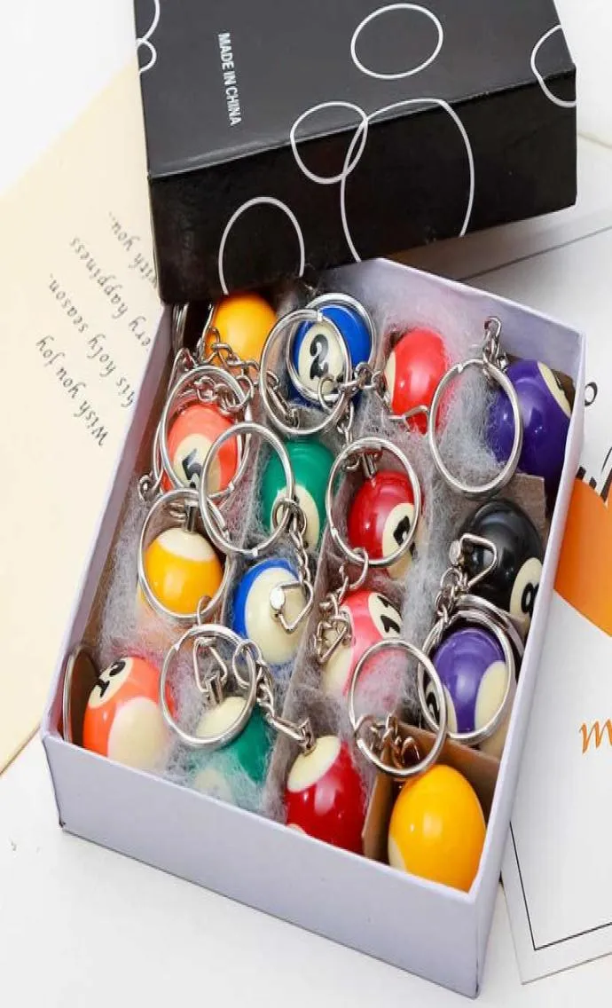 16pcsset Mini Billiards Shaped Keyring Assorted Colorful Billiards Pool Small Ball Keychain Creative Hanging Decorations H09158250986
