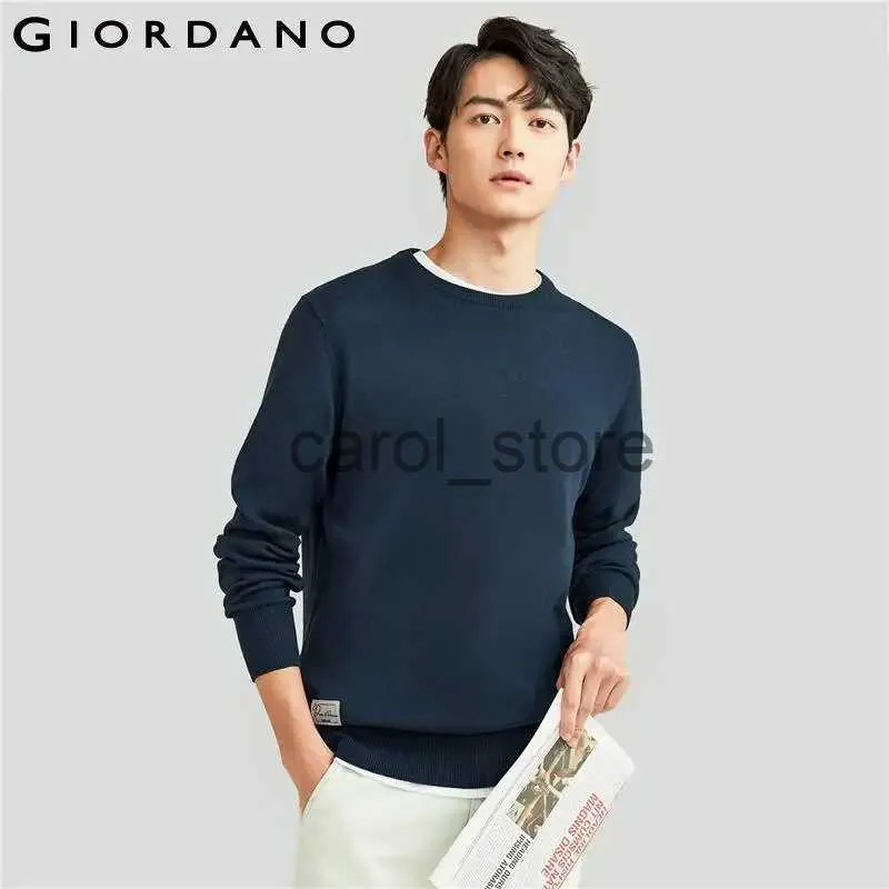 Men's Sweaters Giordano Men Sweaters Combed Embroidery Crewneck Knitwear Cotton Ribbed Crewneck Long Sleeves Sweaters 18051602 J231225