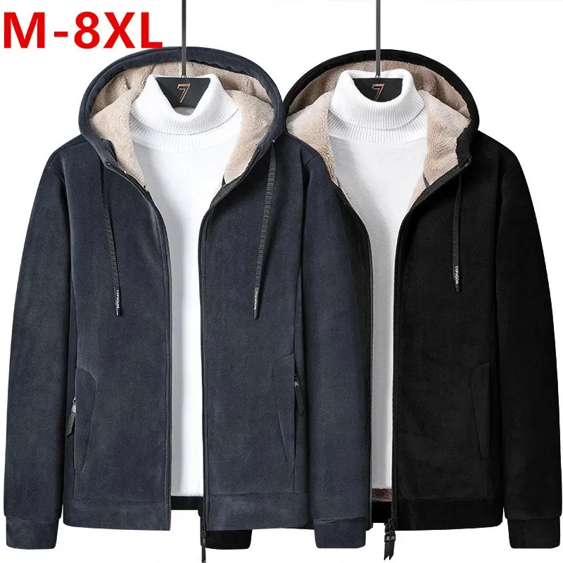 Lamb wool hoodie men's lamb hooded hoody Cashmere sweatshirts plus velvet thick elderly large size winter clothing L8xl 231222