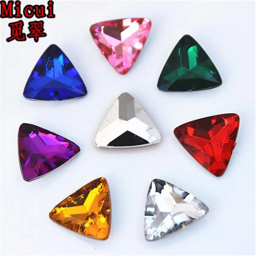 MICUI 100st 15mm Mix Color Triangle Crystal Rhinestones Pointback Fancy Stones Akryl Rhinestones Strass Crystal Stones Applique217o