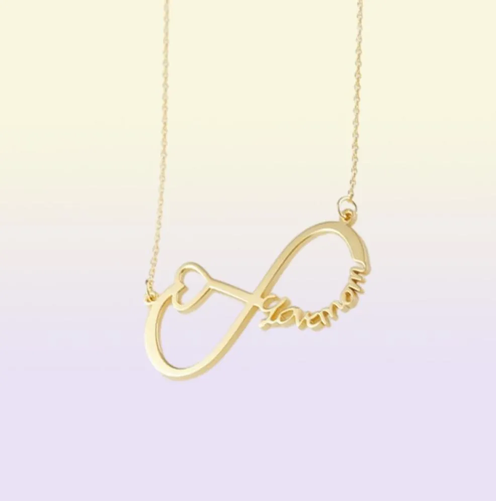 Duoying Infinity Name Necklace Custom Name Necklace Gold Family Name Plated Halsband Personliga gåvor till Love039S Day Gifts7619414