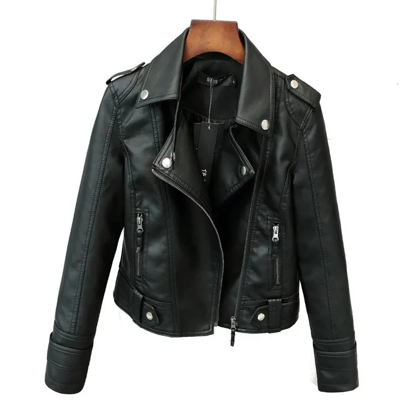 Veste en simili cuir PU ample femme classique Moto Biker printemps automne dame manteau de base grande taille vêtements d'extérieur 231225