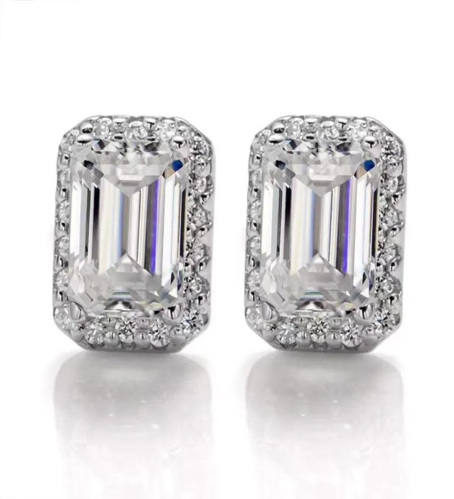 Stud Trendy 3x5mmColor VVS1 Emerald Cut Moissanite Boucles d'oreilles Femmes Cadeau 925 Sterling Argent Plaqué 18k Gold Pass Diamond Test2727792