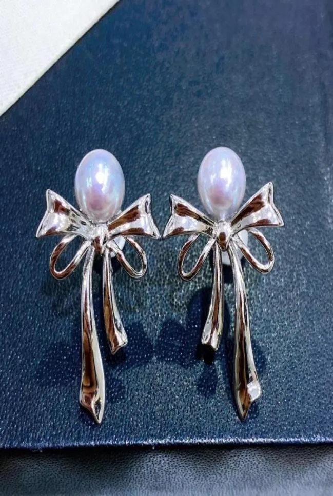 22090711 Diamondbox Jewelry Earrings Ear Studs Silver Blue Pearl Sterling 925 Silver Bow Knot Ribbon Akoya 657 MM Round Pendant3719675