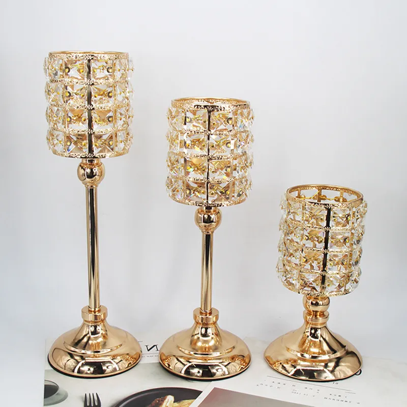 Crystal Metal Filar Holder Gold Wote Candle Holder do jadalni Central -Centerpiece Dekoracja ślubna