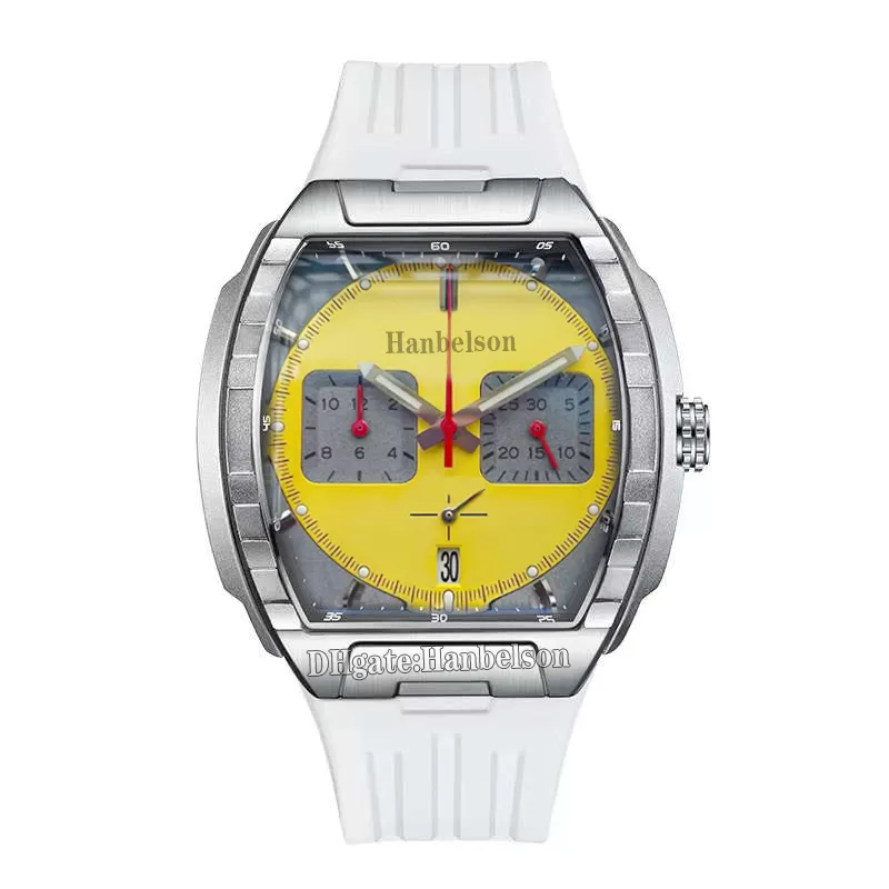 Orologi quadrati da uomo Titanio quadrante giallo Giappone vk Movimento al quarzo Cronografo multifunzione 39 mm Cinturino in metallo Orologio da polso Cinturino sportivo in caucciù Regalo per la festa del papà