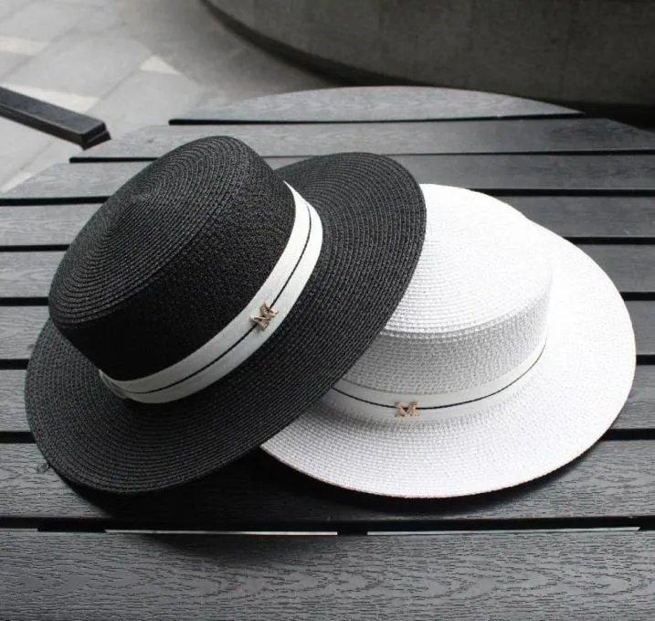 Шляпы с широкими полями 2021, соломенная шляпа с буквенным принтом и плоским верхом, пляжная женская шляпа-лодочка с лентой039s, летняя шляпа-федора, панама, дорожная солнцезащитная кепка1504129