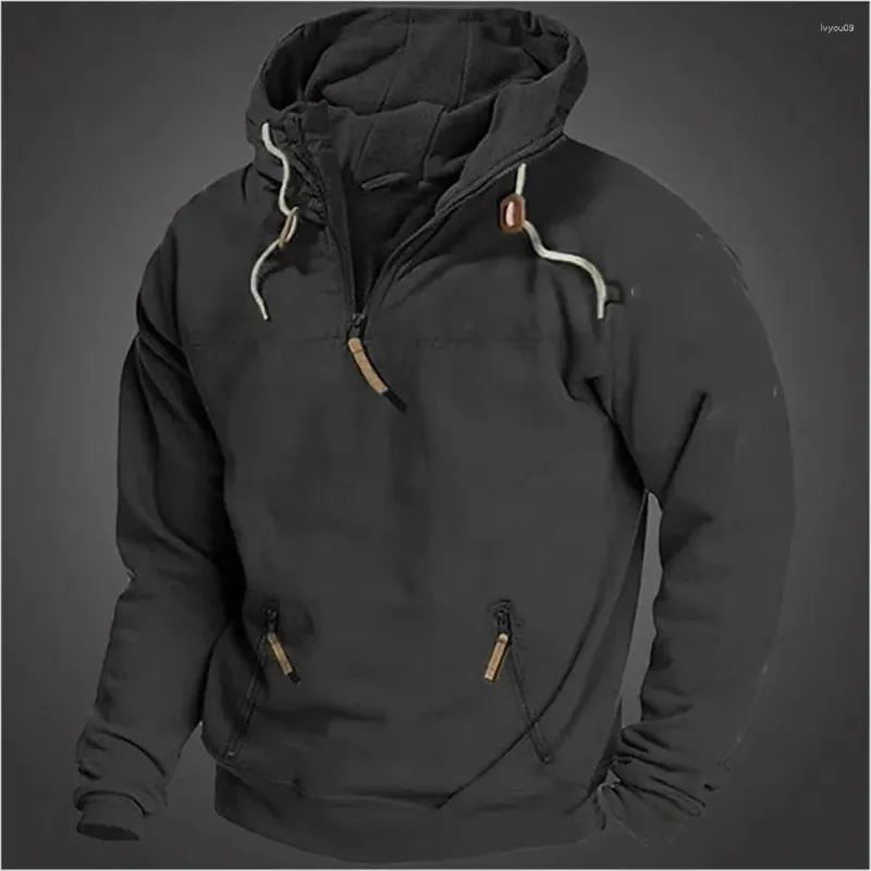 Herrtröjor Spring Autumn Hooded Solid Vintage Sweatshirt Breattable Loose Hoodie Tracksuit Casual Sportswear Fashion Man Coat