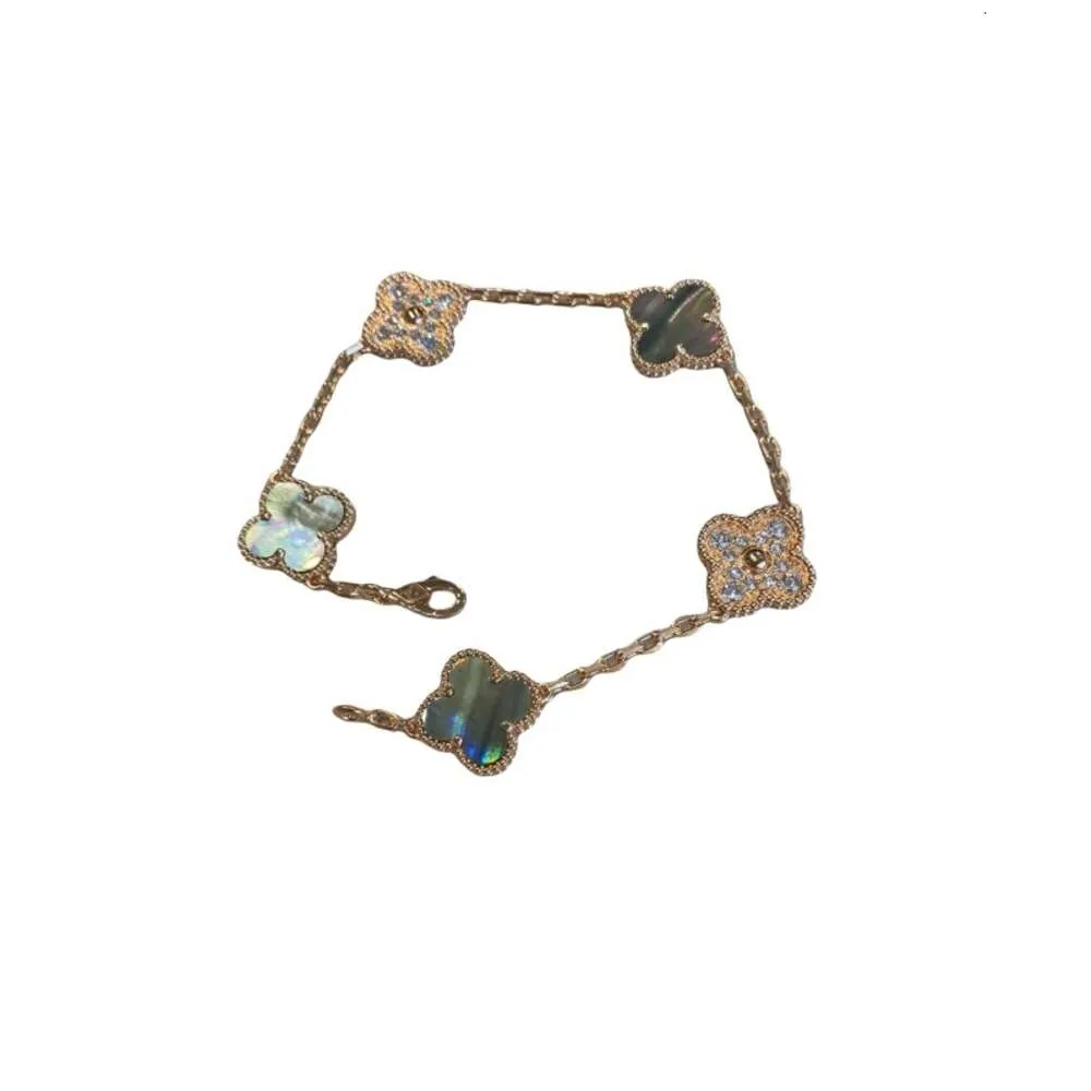 Van Clef Designer Armband smycken Kvinnor Originalkvalitet Charmarmband Bladgräsarmband Kvinnor GRÅ GRÅ ROSE GOLD